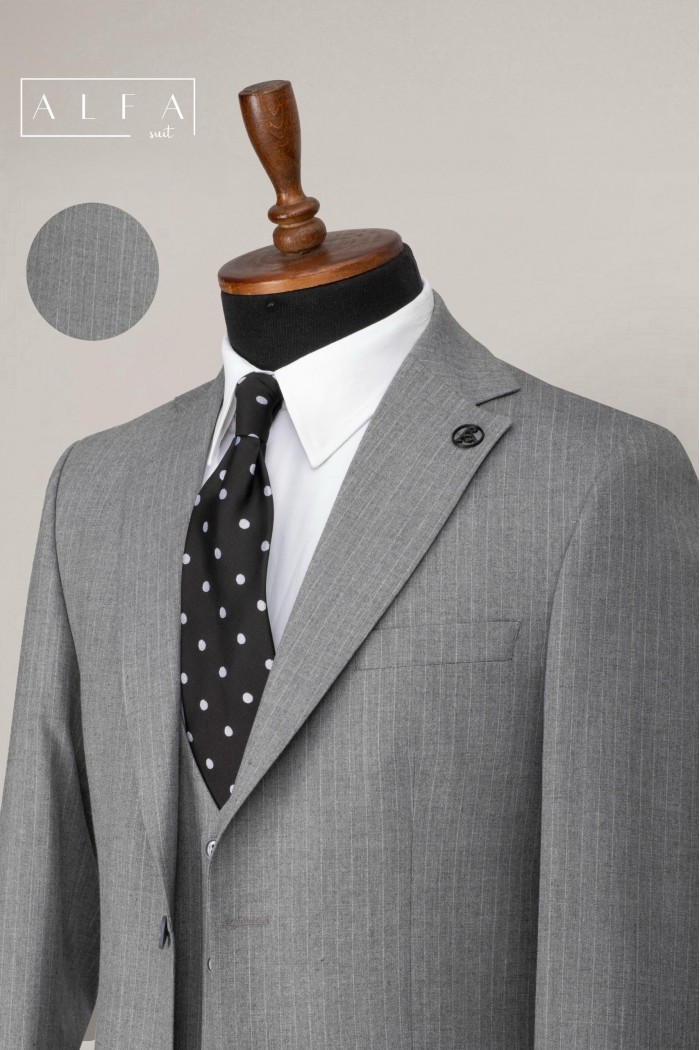 Alfa Suit Slim Fit Açık Gri Düz Takım Elbise