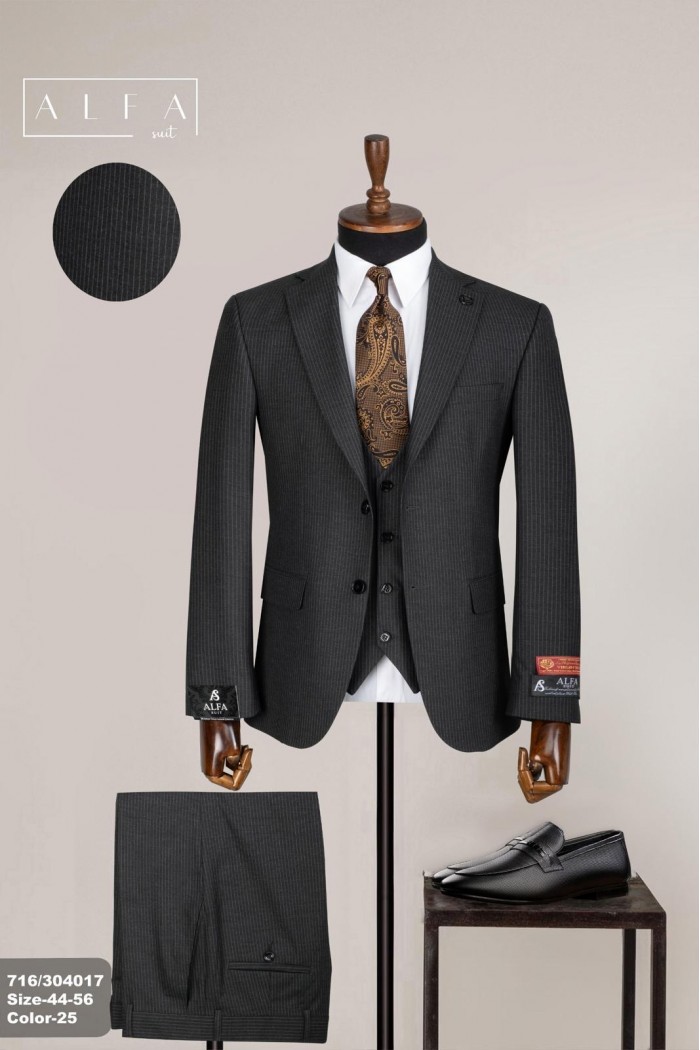 Alfa Suit Slim Fit Açık Gri Düz Takım Elbise