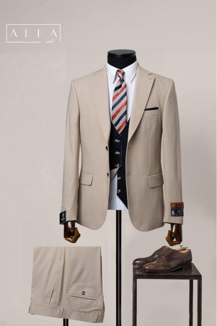 Alfa Suit Slim Fit Açık Gri Düz Takım Elbise