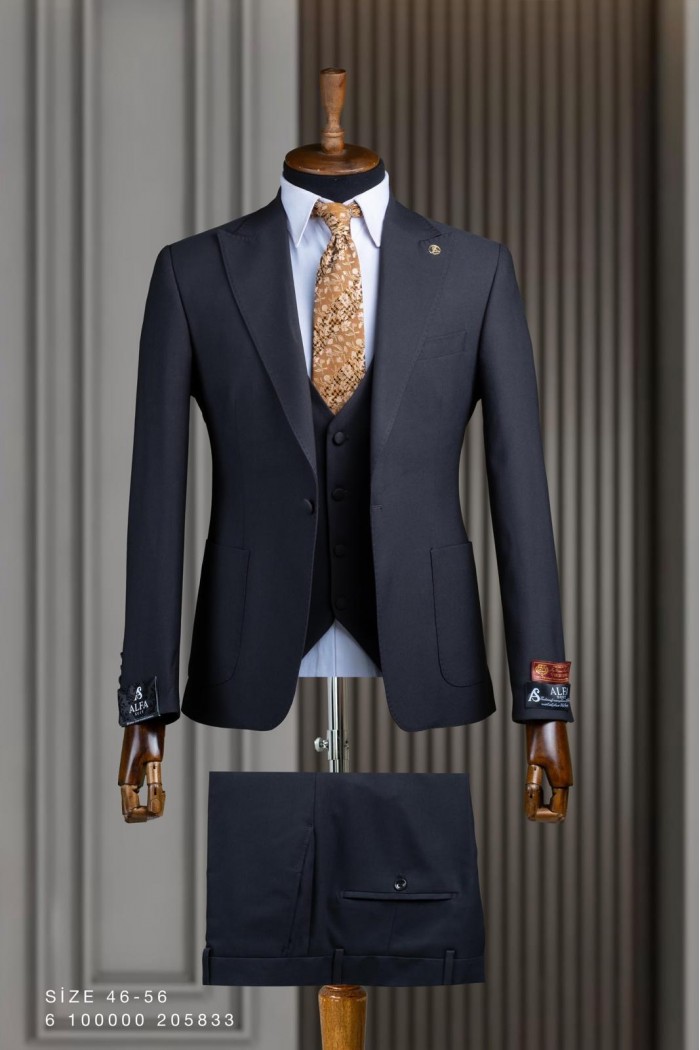 Alfa Suit Slim Fit Koyu Gri Düz Takım Elbise
