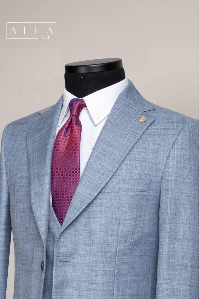 Alfa Suit Slim Fit Açık Gri Düz Takım Elbise