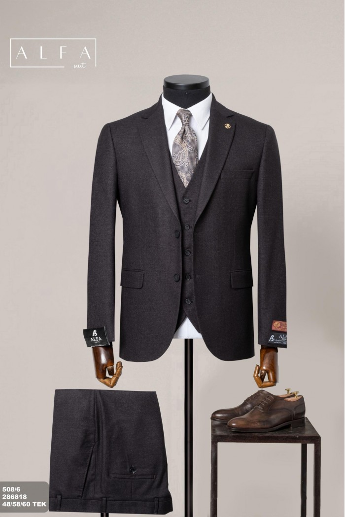 Alfa Suit Slim Fit Açık Gri Düz Takım Elbise