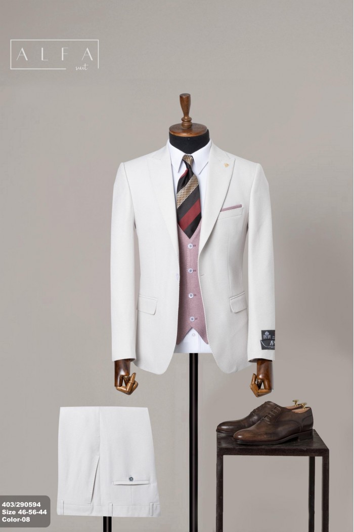 Alfa Suit Slim Fit Açık Gri Düz Takım Elbise