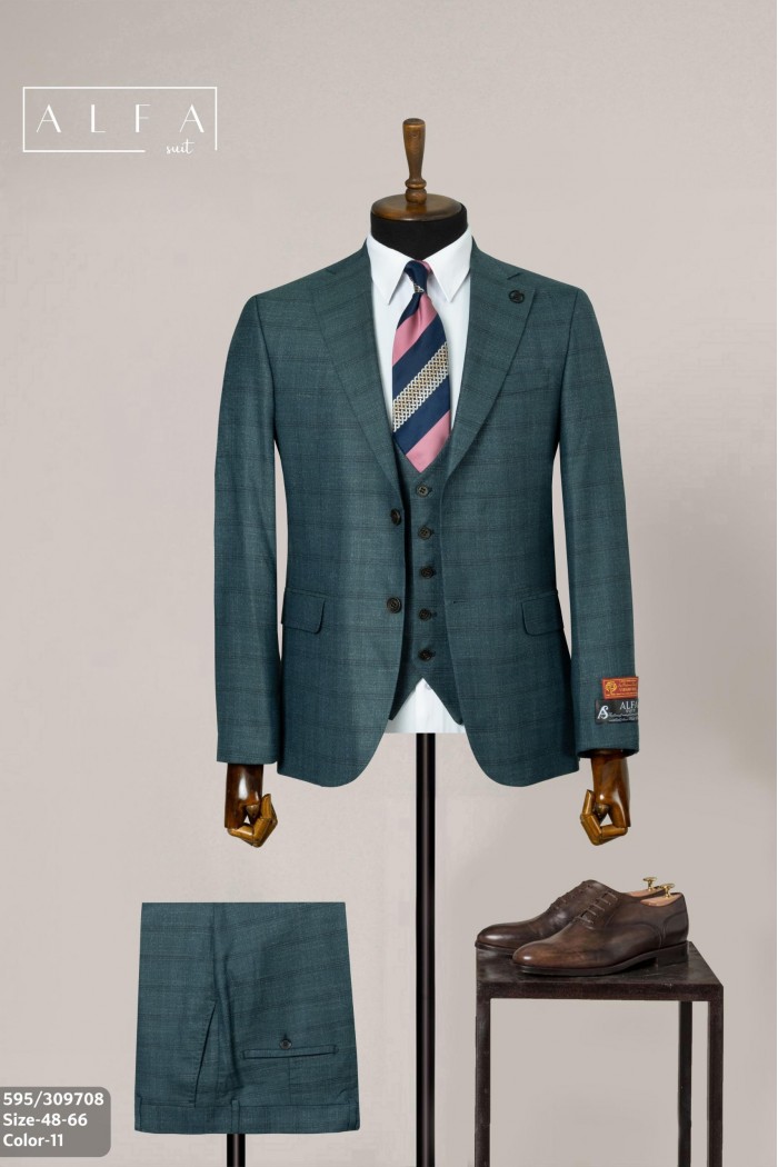 Alfa Suit Slim Fit Açık Gri Düz Takım Elbise