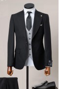 Alfa Suit Slim Fit Koyu Gri Düz Takım Elbise
