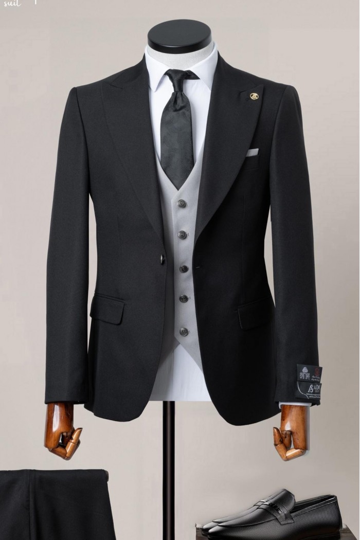 Alfa Suit Slim Fit Koyu Gri Düz Takım Elbise