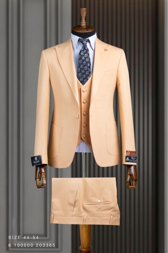 Alfa Suit Slim Fit Kahverengi Düz Takım Elbise