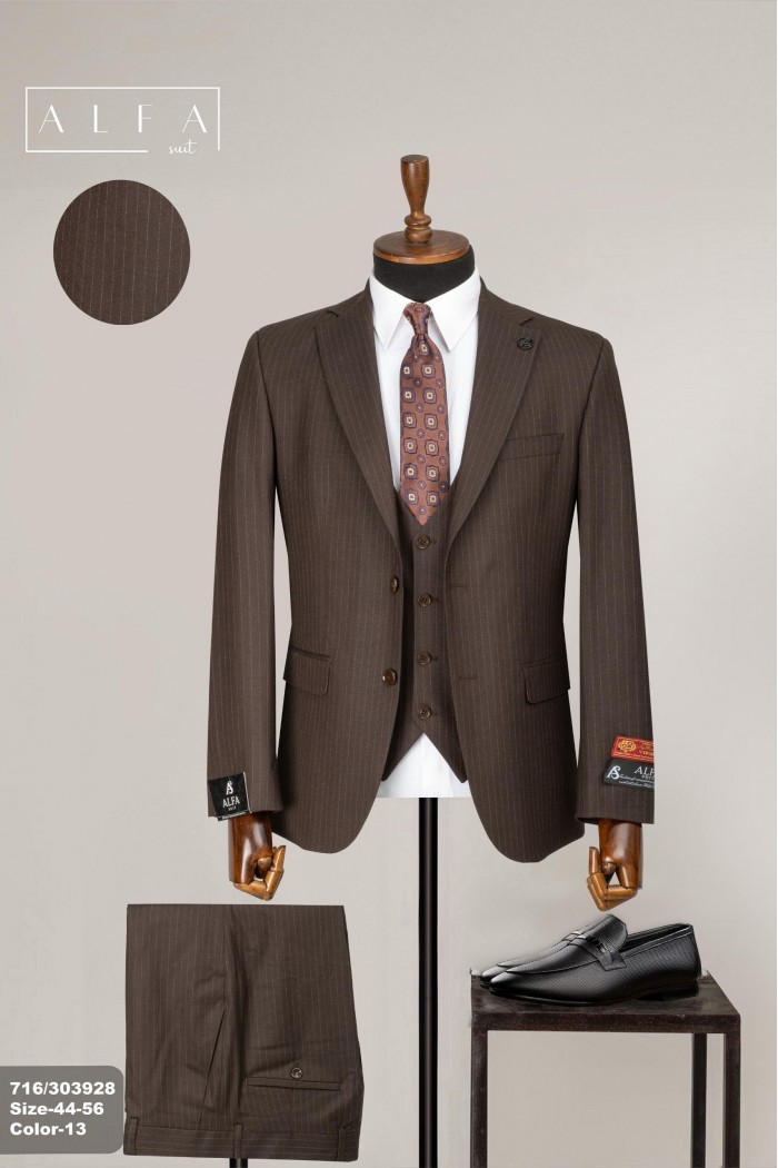 Alfa Suit Slim Fit Açık Gri Düz Takım Elbise