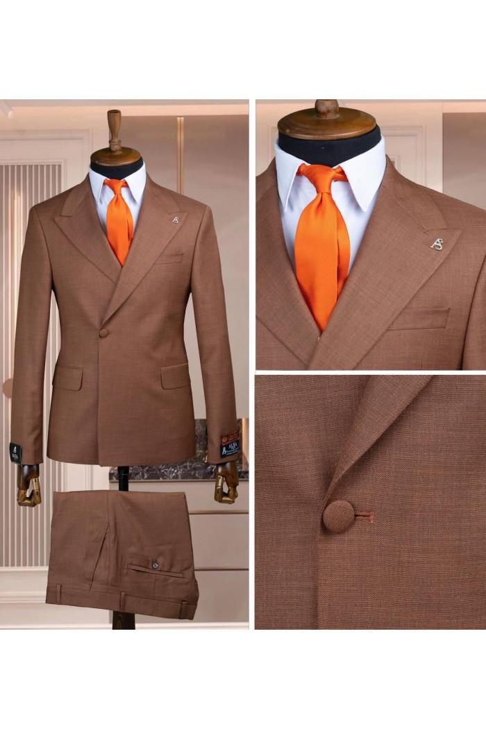 Alfa Suit Slim Fit Kahverengi Düz Takım Elbise