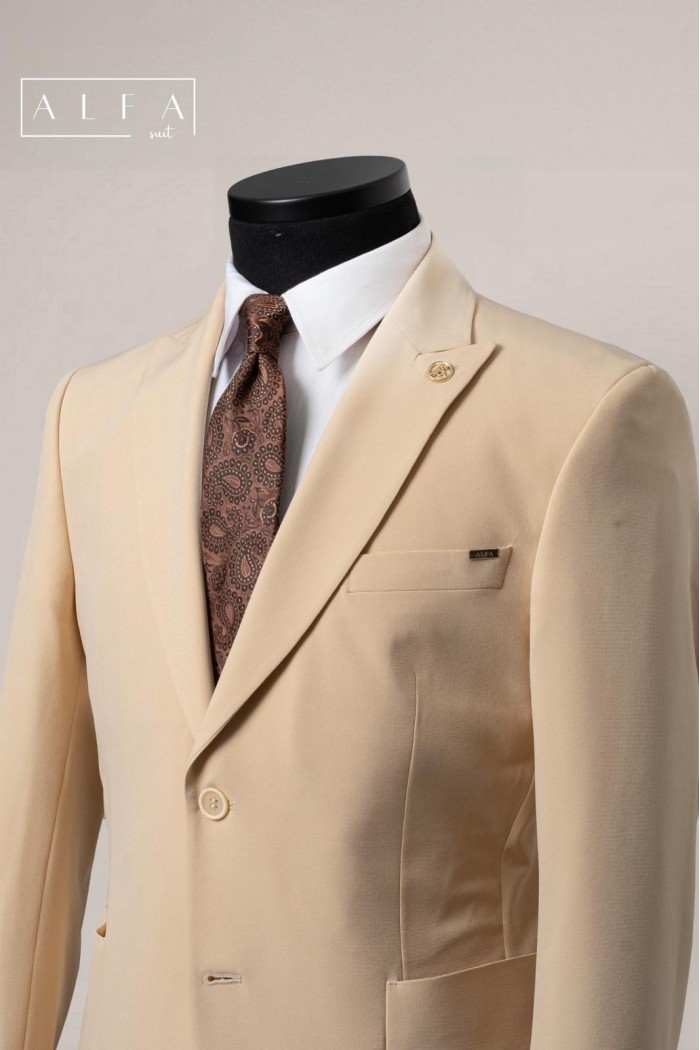 Alfa Suit Slim Fit Açık Gri Düz Takım Elbise