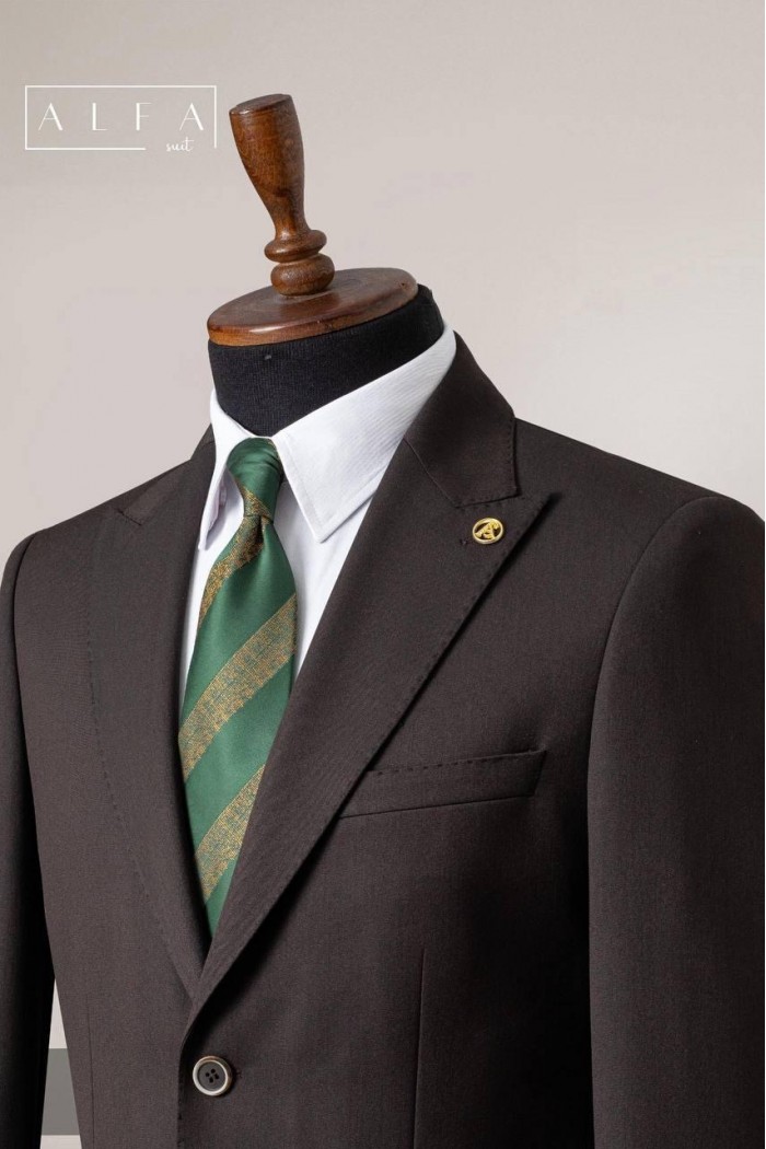Alfa Suit Slim Fit Koyu Gri Düz Takım Elbise