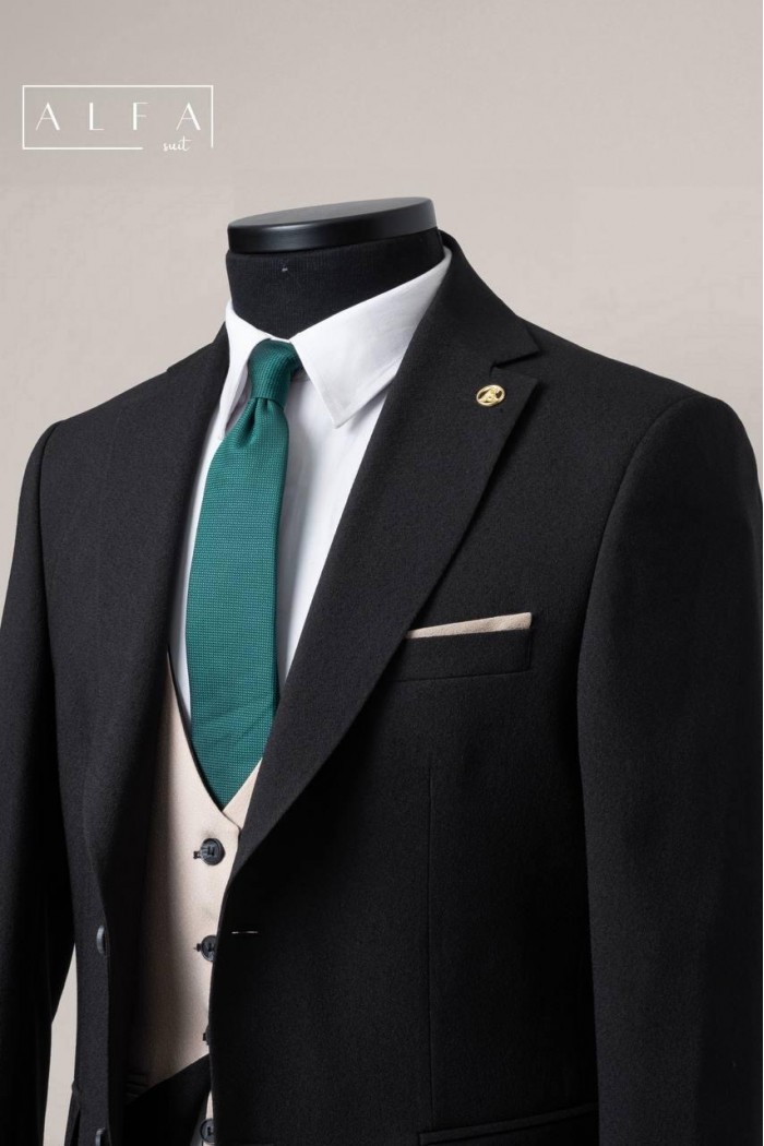 Alfa Suit Slim Fit Koyu Gri Düz Takım Elbise