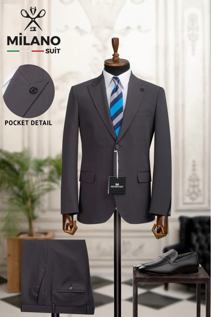 Alfa Suit Slim Fit Açık Gri Düz Takım Elbise