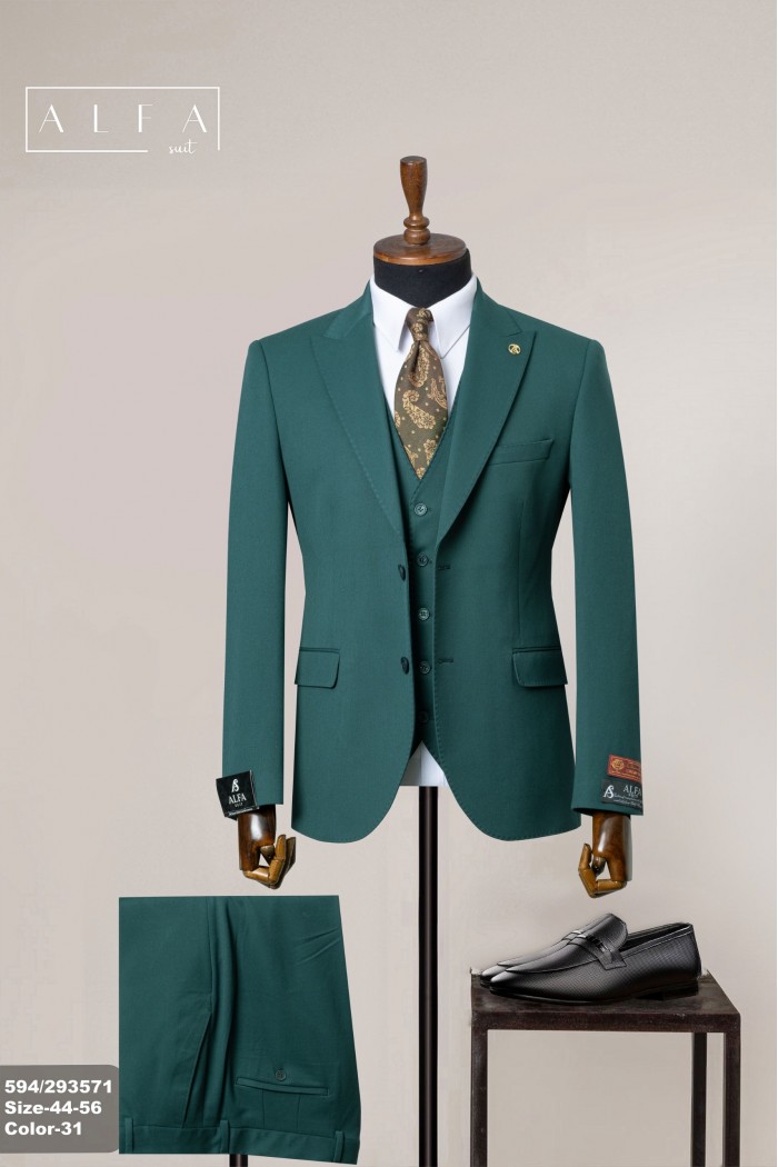 Alfa Suit Slim Fit Açık Gri Düz Takım Elbise