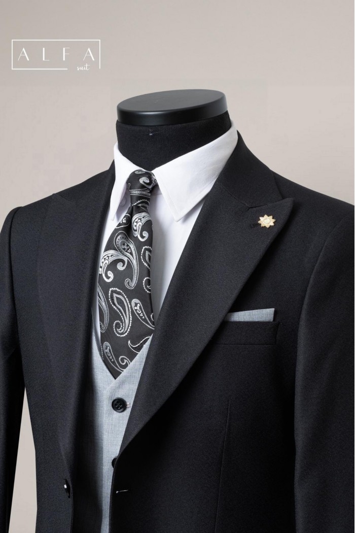 Alfa Suit Slim Fit Koyu Gri Düz Takım Elbise