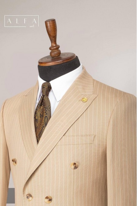 Alfa Suit Slim Fit Bej Düz Takım Elbise