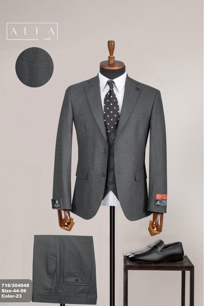 Alfa Suit Slim Fit Açık Gri Düz Takım Elbise