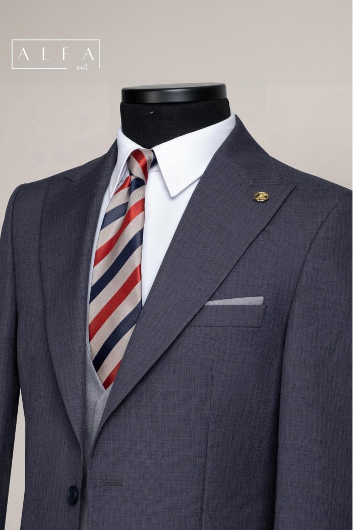 Alfa Suit Slim Fit Koyu Gri Düz Takım Elbise