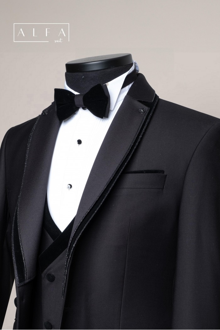 Alfa Suit Slim Fit Koyu Gri Düz Takım Elbise
