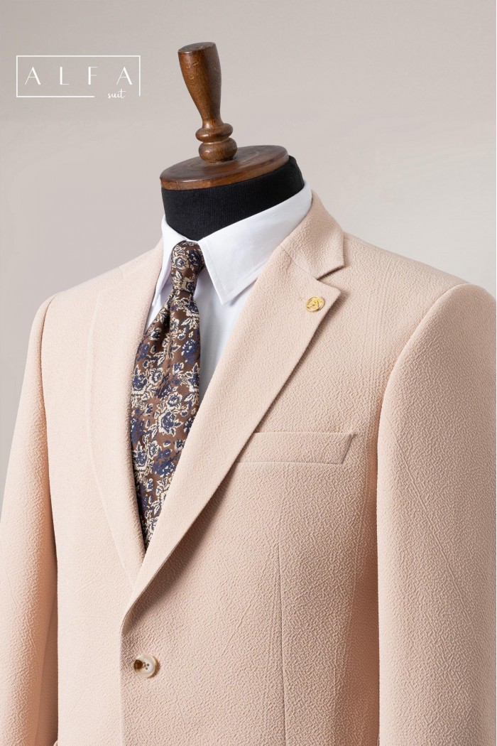 Alfa Suit Slim Fit Bej Düz Takım Elbise