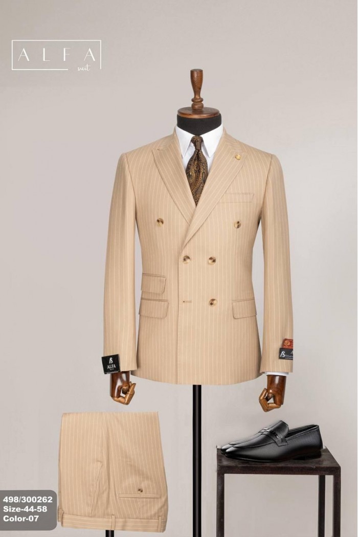 Alfa Suit Slim Fit Bej Düz Takım Elbise
