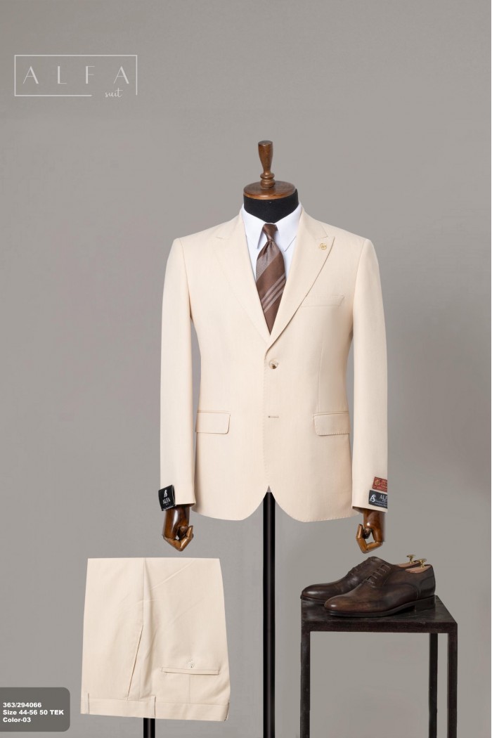 Alfa Suit Slim Fit Açık Gri Düz Takım Elbise