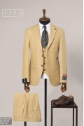 Alfa Suit Slim Fit Bej Düz Takım Elbise