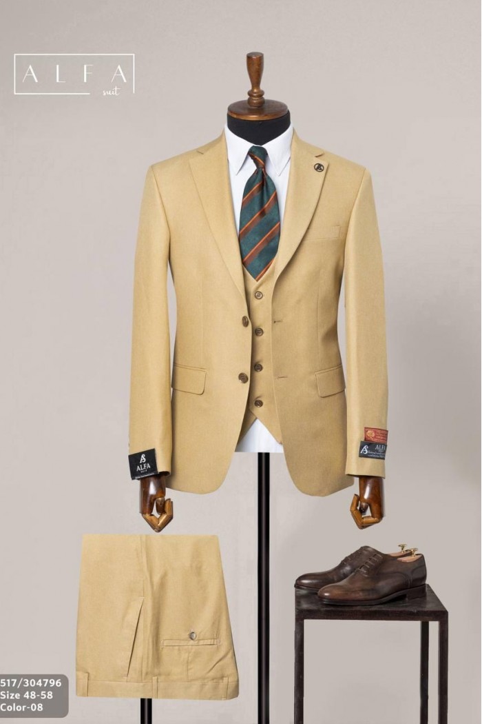 Alfa Suit Slim Fit Bej Düz Takım Elbise