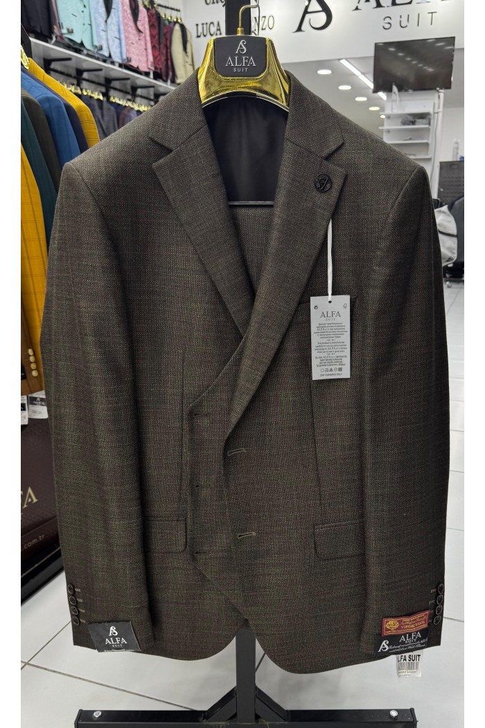 Alfa Suit Slim Fit Koyu Gri Düz Takım Elbise