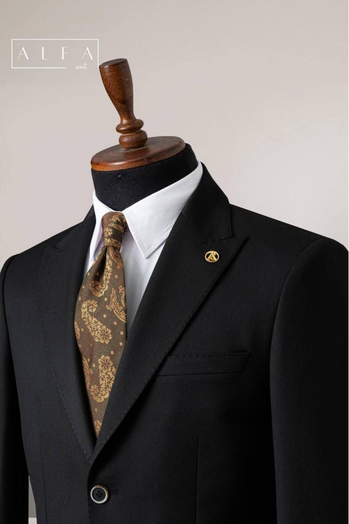 Alfa Suit Slim Fit Koyu Gri Düz Takım Elbise