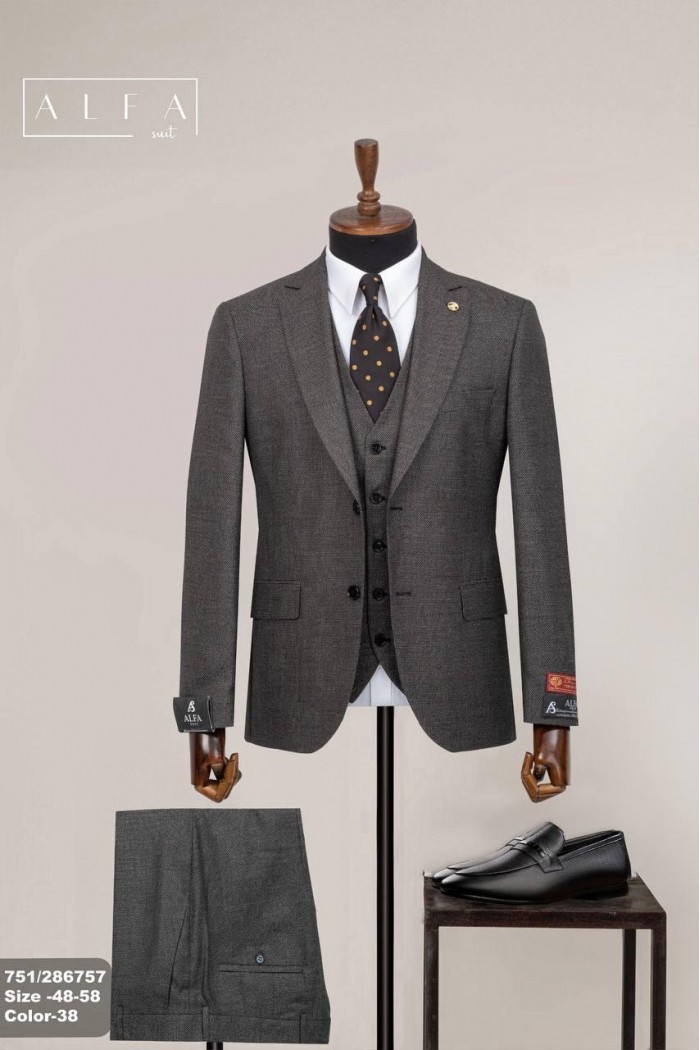 Alfa Suit Slim Fit Açık Gri Düz Takım Elbise Alfa Suit Slim Fit Açık Gri Düz Takım Elbise