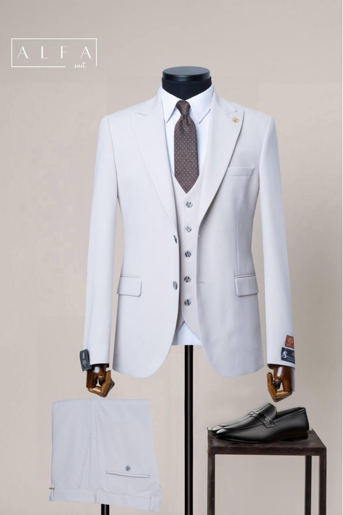 Alfa Suit Slim Fit Açık Gri Düz Takım Elbise Alfa Suit Slim Fit Açık Gri Düz Takım Elbise