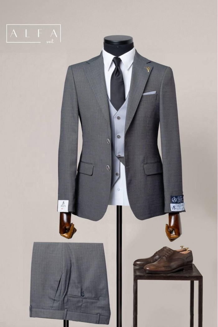 Alfa Suit Slim Fit Açık Gri Düz Takım Elbise Alfa Suit Slim Fit Açık Gri Düz Takım Elbise