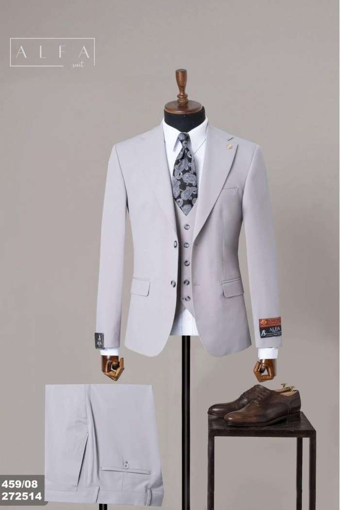 Alfa Suit Slim Fit Açık Gri Düz Takım Elbise Alfa Suit Slim Fit Açık Gri Düz Takım Elbise