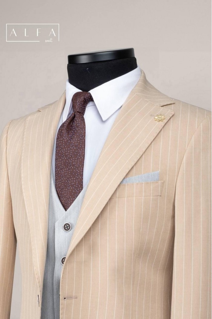 Alfa Suit Slim Fit Bej Düz Takım Elbise Alfa Suit Slim Fit Bej Düz Takım Elbise