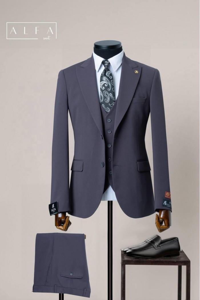 Alfa Suit Slim Fit Açık Gri Düz Takım Elbise Alfa Suit Slim Fit Açık Gri Düz Takım Elbise