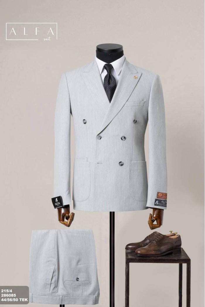 Alfa Suit Slim Fit Açık Gri Düz Takım Elbise Alfa Suit Slim Fit Açık Gri Düz Takım Elbise