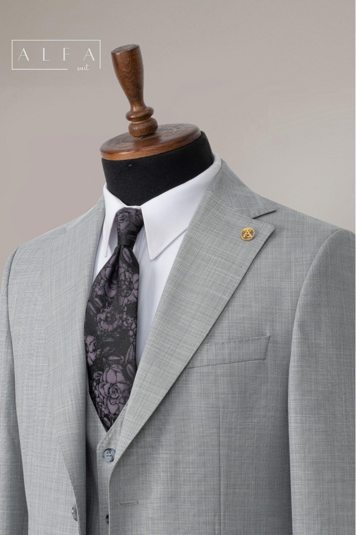 Alfa Suit Slim Fit Açık Gri Düz Takım Elbise Alfa Suit Slim Fit Açık Gri Düz Takım Elbise