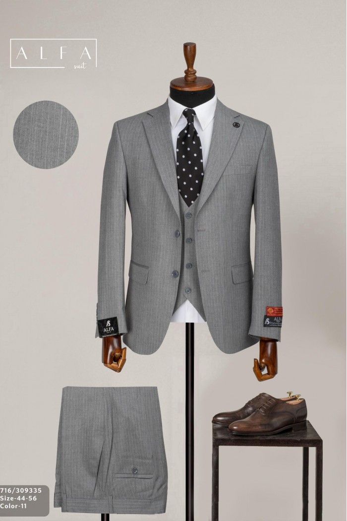 Alfa Suit Slim Fit Açık Gri Düz Takım Elbise Alfa Suit Slim Fit Açık Gri Düz Takım Elbise