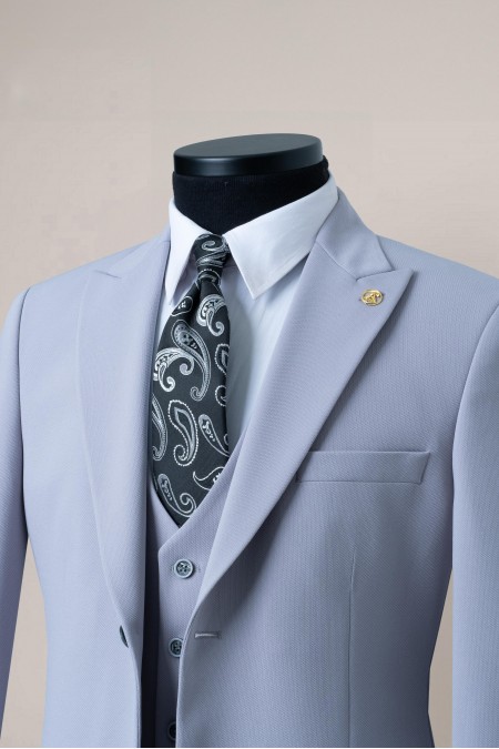 Açık Gri Slim Fit Yelekli Takım Elbise - Şık ve Klasik Tarz