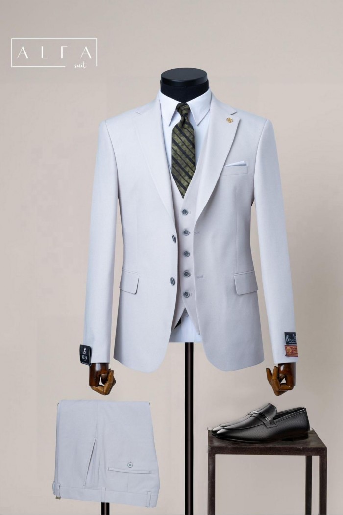 Alfa Suit Slim Fit Açık Gri Düz Takım Elbise Alfa Suit Slim Fit Açık Gri Düz Takım Elbise