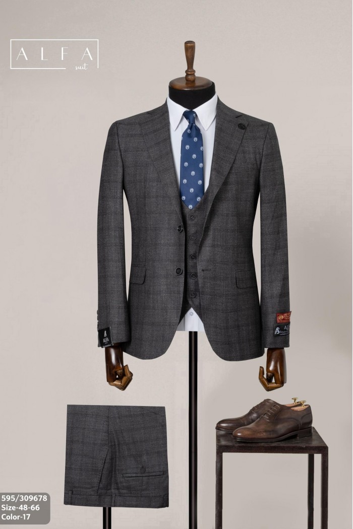 Alfa Suit Slim Fit Açık Gri Düz Takım Elbise Alfa Suit Slim Fit Açık Gri Düz Takım Elbise