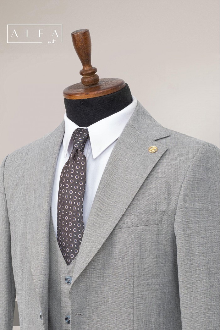 Alfa Suit Slim Fit Açık Gri Düz Takım Elbise Alfa Suit Slim Fit Açık Gri Düz Takım Elbise