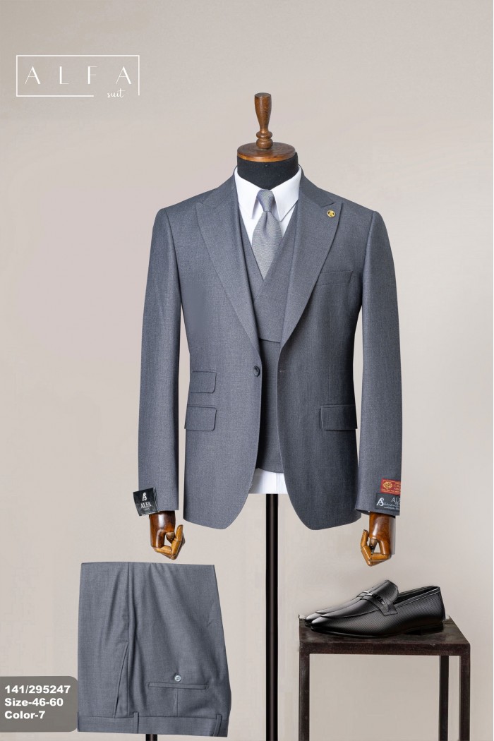 Alfa Suit Slim Fit Açık Gri Düz Takım Elbise Alfa Suit Slim Fit Açık Gri Düz Takım Elbise