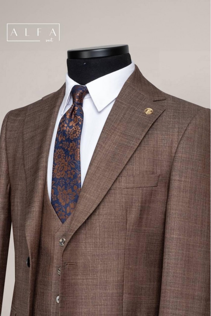 Alfa Suit Slim Fit Kahverengi Düz Takım Elbise Alfa Suit Slim Fit Kahverengi Düz Takım Elbise