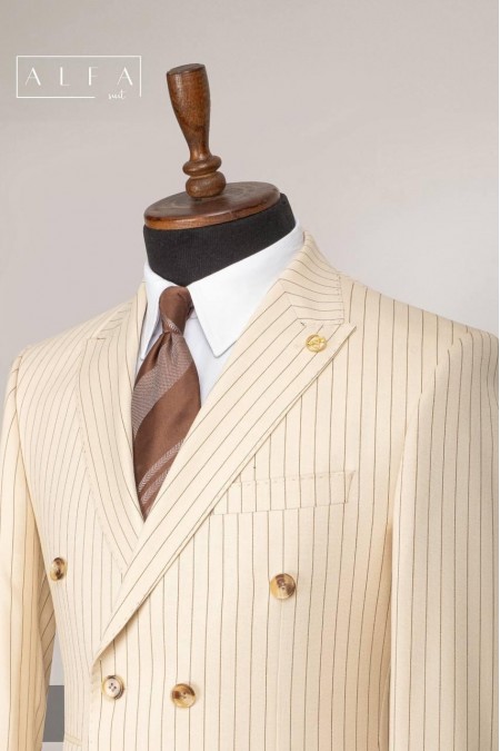 Alfa Suit Slim Fit Bej Düz Takım Elbise