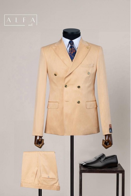 Alfa Suit Slim Fit Bej Düz Takım Elbise