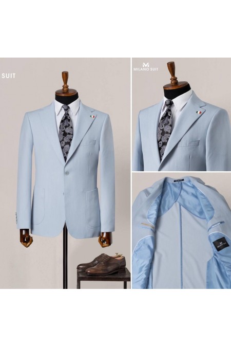 Alfa Suit Slim Fit Açık Gri Düz Takım Elbise