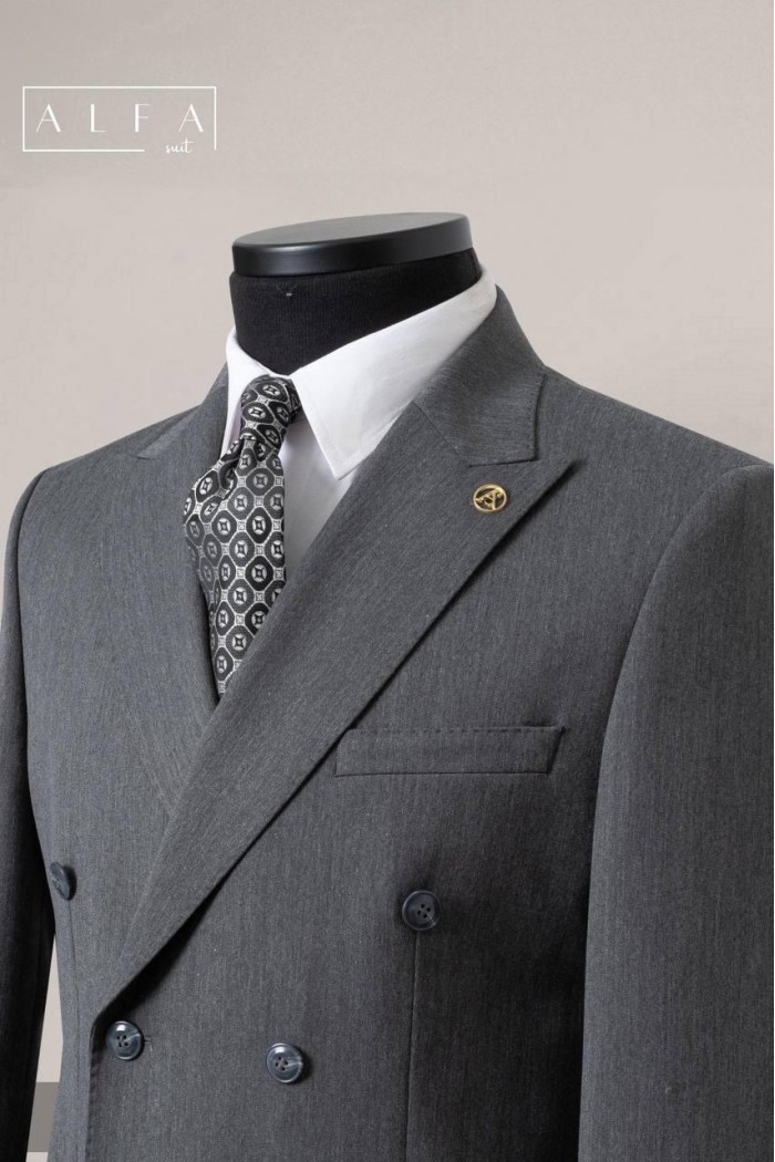 Alfa Suit Slim Fit Koyu Gri Düz Takım Elbise Alfa Suit Slim Fit Koyu Gri Düz Takım Elbise