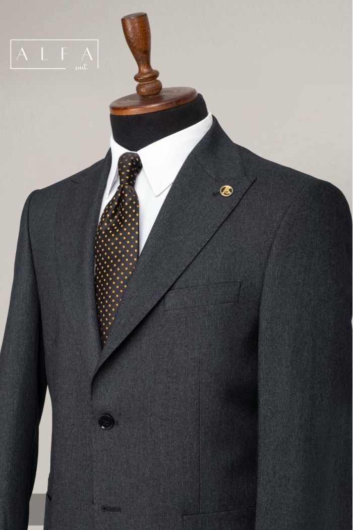 Alfa Suit Slim Fit Koyu Gri Düz Takım Elbise Alfa Suit Slim Fit Koyu Gri Düz Takım Elbise